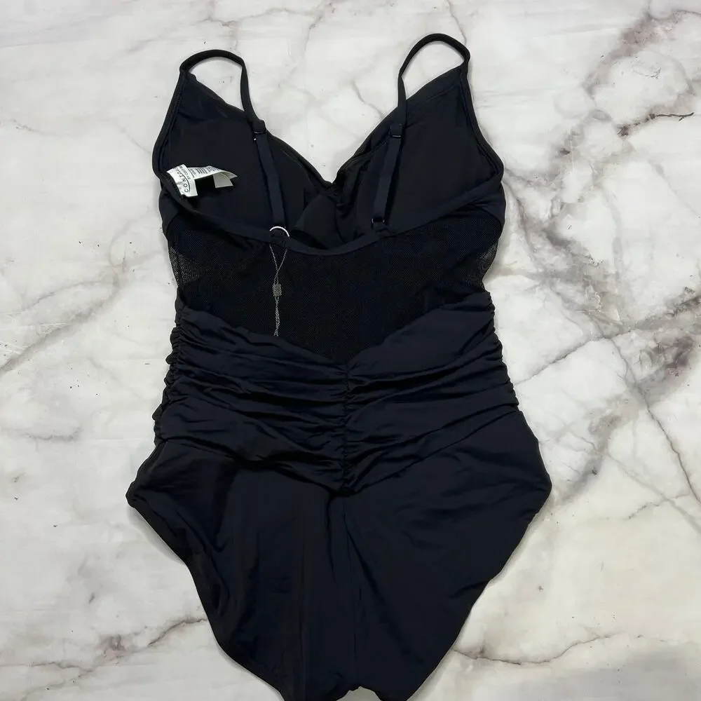 Contours Coco Reef Black Mesh One Piece Swimsuit Size 12 36 C/D Underwire New - Picture 5 of 9